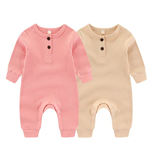 ZAV Solid Unisex Neugeborene Baby Jungen Mädchen Strampler 2er Pack Langarm Jumpsuits Säuglingskleidung Outfits. von ZAV