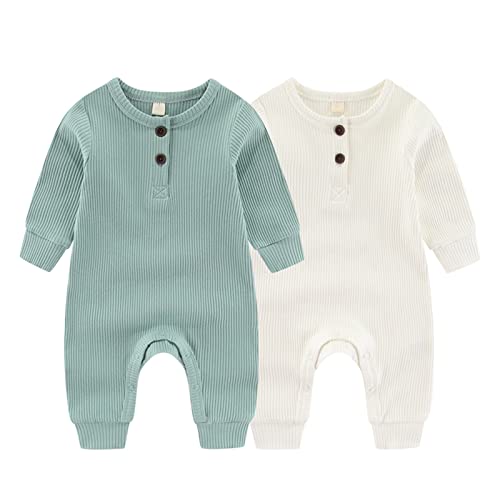 ZAV Solid Unisex Neugeborene Baby Jungen Mädchen Strampler 2er Pack Langarm Jumpsuits Säuglingskleidung Outfits. von ZAV