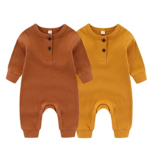 ZAV Solid Unisex Neugeborene Baby Jungen Mädchen Strampler 2er Pack Langarm Jumpsuits Säuglingskleidung Outfits., 6-9 Monate von ZAV