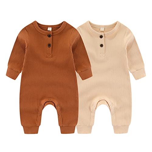 ZAV Solid Unisex Neugeborene Baby Jungen Mädchen Strampler 2er Pack Langarm Jumpsuits Säuglingskleidung Outfits. von ZAV