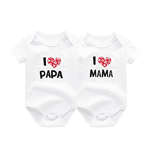 ZAV Unisex Neugeborenes Baby Jungen Mädchen Bodys Zwillinge Ich liebe Papa Ich Liebe Mama Kurze Hülse Babykleidung, 0-3 Monate von ZAV