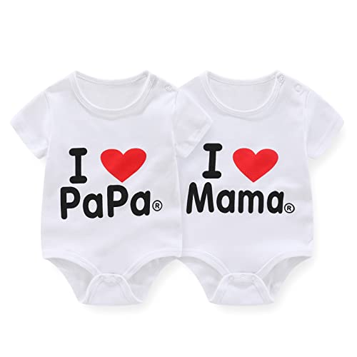 ZAV Unisex Neugeborenes Baby Jungen Mädchen Bodys Zwillinge Ich liebe Papa Ich Liebe Mama Kurze Hülse Babykleidung von ZAV