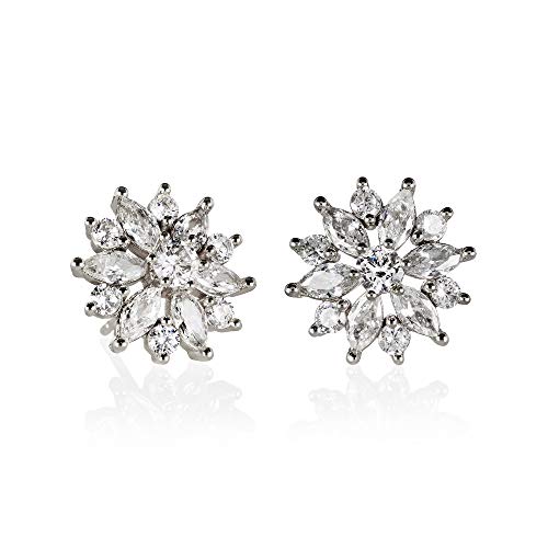ZAVANA Große Silber Zirkonia Ohrringe für Frauen. Funkelnde Ohrstecker für Damen mit Zirkonia-Steinen. Silberohrringe, Statement-Ohrringe mit Blumen von ZAVANA