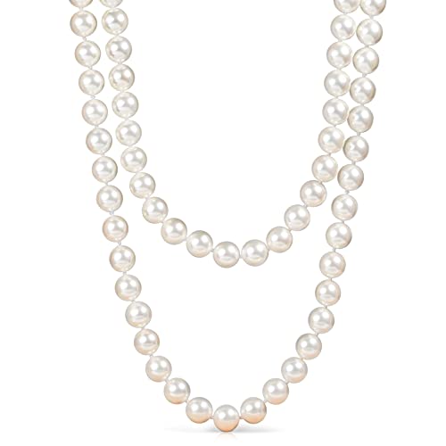 ZAVANA Lange Perlenkette für Damen, 140 cm lange Perlenketten für Frauen mit weißen Muschelperlen, Perlen Schmuck mit Schmucketui von ZAVANA