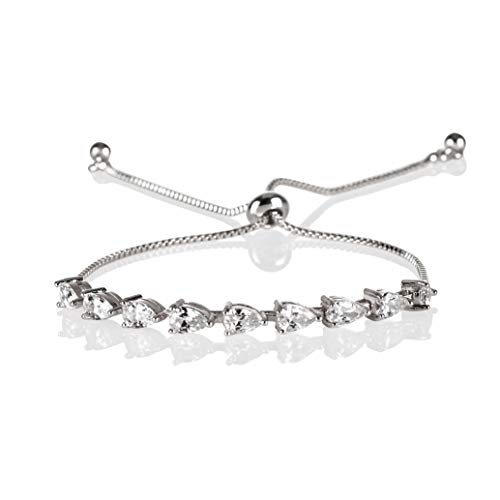 ZAVANA Verstellbare Armbänder für Damen. Silberarmband für Frauen mit birnenförmigen Zirkonia-Steinen. Silber Armband für Damen mit verstellbarem Perlenverschluss. von ZAVANA