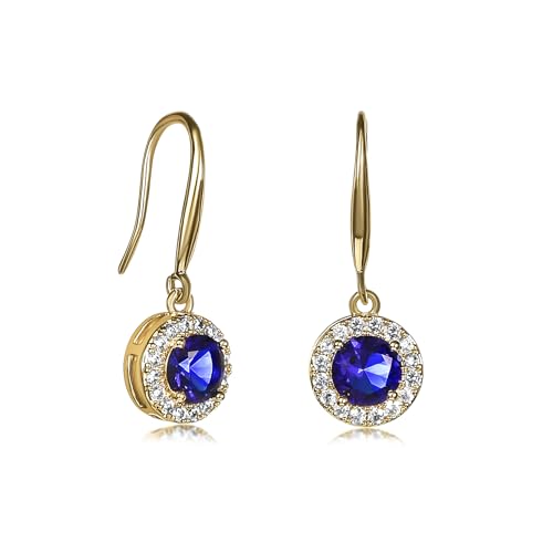 Zavana Blaue Ohrhänger für Damen und Teenager-Mädchen im Halo-Design, goldene Ohrringe in Blau für Frauen mit blauen Zirkonia-Steinen, elegante Ohrringe Blau Hängend für Damen von ZAVANA