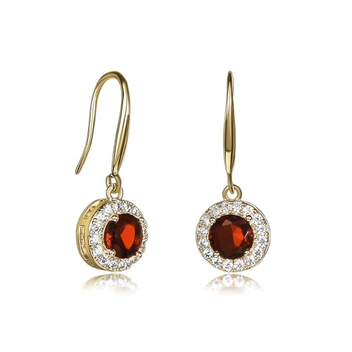 Zavana Rote Ohrhänger für Damen und Teenager-Mädchen im Halo-Design, goldene Ohrringe in Rot für Frauen mit roten Zirkonia-Steinen, elegante Ohrringe Rot Hängend für Damen von ZAVANA