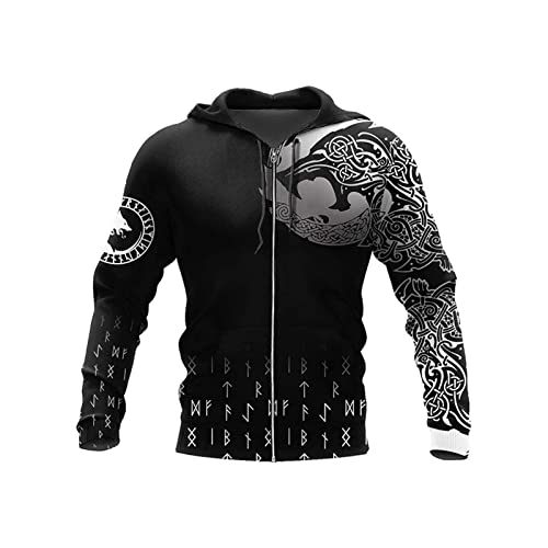 Herren Wikinger Kapuzenpullover, Herbst Beiläufig DIY Benutzerdefiniert Cool 3D Gedruckt Sweatshirt Mit Großen Taschen, Keltischer Wolf Muster, Straße Harajuku Paar Jacke ( Color : Zip Hoodie , Size : von ZAVAYA