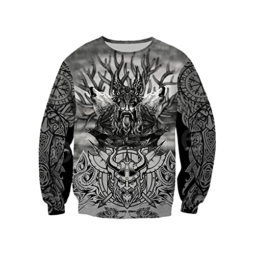 Unisex Wikinger Krieger Odin Tätowieren Mit Kapuze Jacke, Männer Frauen 3D-Druck Reißverschluss Sweatshirts Hoodies Zur Seite Fahren Trainingsanzug, Rabengott, Wilder Wolf ( Color : Sweatshirt , Size von ZAVAYA