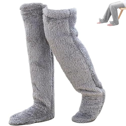 ZAWR Niedliche Pfotensocken-Hausschuhe,Kuschelsocken Damen Plüsch Overknee Socken,Plüsch Pantoffel Strümpfe Pelz lange Beinwärmer,für Herbst Winter Haussocken Wintersocken Kniestrümpfe von ZAWR