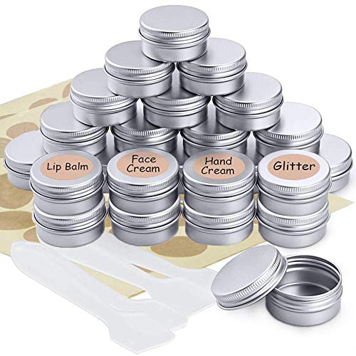 Aluminium Leer Döschen, 24 Stücke Reise Cremedose Tiegel mit 70 Runde Aufkleber, 5ml Leere Dosen mit Schraubdeckel für Lippenbalsam, Nailart, Lotion, Creme, Kosmetik, Mini-Kerzen, Blechdose(Silber) von ZAWTR