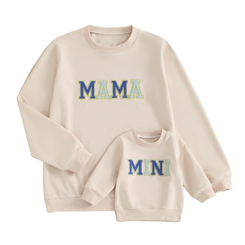 ZAXARRA Mommy and Me Passende Outfits Langarm Rundhalsausschnitt Pullover Tops Mama Sweatshirt Mama und Mini Kleidung, Mama und Mini-Blau, S von ZAXARRA