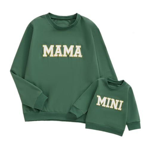 ZAXARRA Mommy and Me Passende Outfits Langarm Rundhalsausschnitt Pullover Tops Mama Sweatshirt Mama und Mini Kleidung, Mama und Mini-Grün, L von ZAXARRA