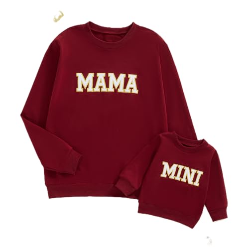 ZAXARRA Mommy and Me Passende Outfits Langarm Rundhalsausschnitt Pullover Tops Mama Sweatshirt Mama und Mini Kleidung, Mama und Mini-Rot, M von ZAXARRA