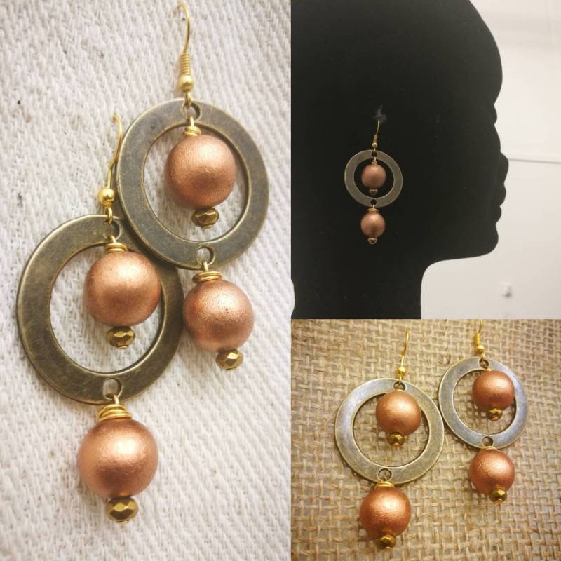 Bronze, Holzperle Und Hämatit Ohrringe von ZAYUNU