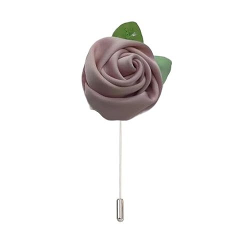 10/20 Stück 4 x 10 cm, silberfarbene Satin-Blumen-Anstecknadel, Blumen-Corsage, Satin-Rose, Blume/Rose, Anstecknadel, Brosche, Pin, Damen und Herren von ZAZUZU