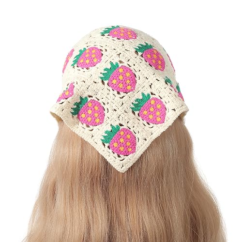 ZAZUZU Beige Sonnenblumen-Haarband, handgefertigt, gehäkelt, Haarbandana, Haarschal, Dreiecks-Stirnbänder, Häkel-Haarband, Kopftuch für Frauen und Mädchen von ZAZUZU