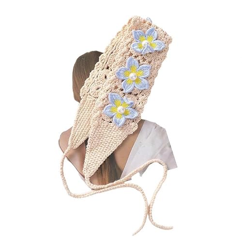 ZAZUZU Blumenstrick-Sonnenblumen-Häkelhaarbandana, Haarschal, Stirnbänder, Häkelhaarband, Kopftuch für Frauen und Mädchen von ZAZUZU