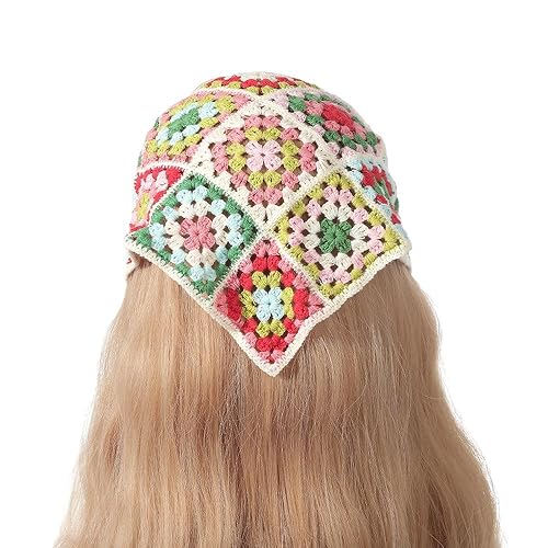 ZAZUZU Erdbeer-Sonnenblumen-Muster, handgefertigt, gehäkelt, Haarbandana, Haarschal, Dreiecks-Stirnbänder, Häkel-Haarband, Kopftuch für Frauen und Mädchen von ZAZUZU