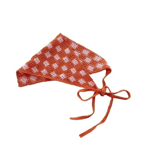 ZAZUZU Handgefertigtes Retro-Schachbrettgitter, gehäkeltes Haar-Bandana, Haarschal, Dreiecks-Stirnbänder, Häkel-Haarband, Kopftuch für Frauen und Mädchen, Schals von ZAZUZU