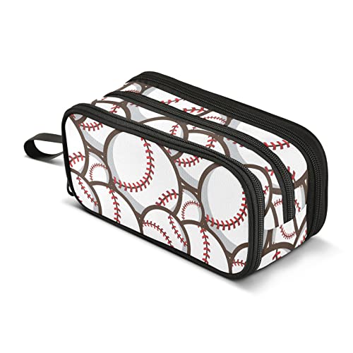 ZAZYXTJ Federmäppchen mit Baseball-Ball, großes Fassungsvermögen, 3 Fächer, Stifteetui, Aufbewahrung, Leinwand, Make-up-Tasche für Schule, Büro, Teenager, Mädchen, Jungen, Männer, Frauen von ZAZYXTJ