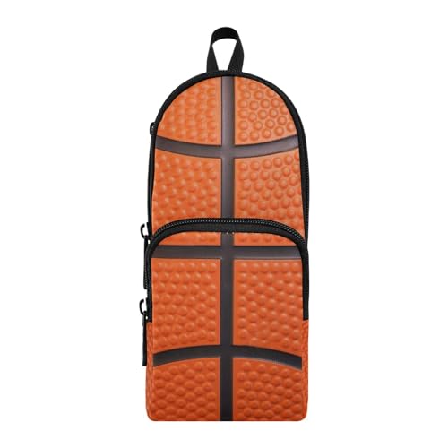 ZAZYXTJ Federmäppchen mit Basketball-Textur, stehend, großes Fassungsvermögen, 3 Fächer, Stifttasche, Aufbewahrung, Leinen, Make-up-Tasche für Schule, Büro, Teenager, Mädchen, Jungen, Männer, Frauen von ZAZYXTJ