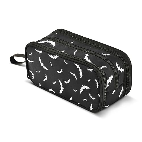 ZAZYXTJ Federmäppchen mit Fledermaus-Motiv, 3 Fächer, Stifteetui, Aufbewahrungstasche, Segeltuch, Make-up-Tasche für Schule, Büro, Teenager, Mädchen, Jungen, Männer, Frauen von ZAZYXTJ