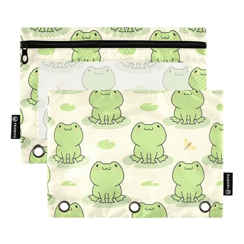 ZAZYXTJ Federmäppchen mit Froschmotiv, 3 Ringe mit Reißverschluss, transparentes Fenster, Büro-Organizer, Tasche für Schule, Studenten, Lehrer, 2 Stück ZAZYXTJ Federmäppchen mit Froschmotiv, 3 Ringe mit Reißverschluss, transparentes Fenster, Büro-Organizer, Tasche für Schule, Studenten, Lehrer, 2 Stück von ZAZYXTJ