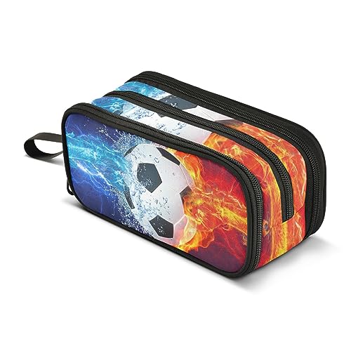 ZAZYXTJ Federmäppchen mit Fußball-Design, großes Fassungsvermögen, 3 Fächer, Stifteetui, Aufbewahrungsbeutel, Make-up-Tasche aus Segeltuch für Schule, Büro, Teenager, Mädchen, Jungen, Männer, Frauen von ZAZYXTJ