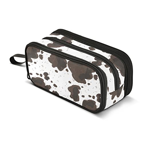 ZAZYXTJ Federmäppchen mit Kuh-Motiv, großes Fassungsvermögen, 3 Fächer, Stifteetui, Aufbewahrungsbeutel, Make-up-Tasche aus Segeltuch für Schule, Büro, Teenager, Mädchen, Jungen, Männer, Frauen von ZAZYXTJ