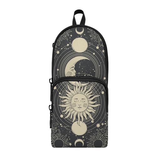 ZAZYXTJ Himmlisches Boho-Mond-Federmäppchen, großes Fassungsvermögen, 3 Fächer, Stifttasche, Aufbewahrung, Leinen, Make-up-Tasche für Schule, Büro, Teenager, Mädchen, Jungen, Männer, Frauen von ZAZYXTJ