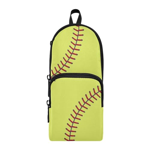 ZAZYXTJ Softball-Federmäppchen mit großem Fassungsvermögen, 3 Fächer, Stifteetui, Aufbewahrung, Leinen, Make-up-Tasche für Schule, Büro, Teenager, Mädchen, Jungen, Männer, Frauen von ZAZYXTJ