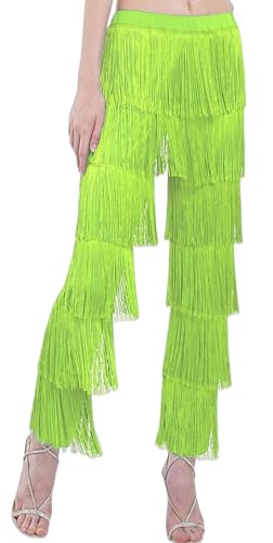 ZBH1985 Latein-Tanzhose für Damen, Quaste, Ballsaal, professionell, schwarz, für Erwachsene, Fransen, Rumba, Tango, Salsa, Übungspants von ZBH1985