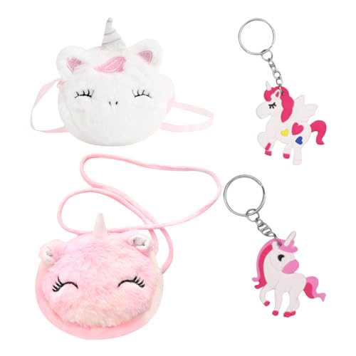 2 Stück Regenbogen-Pferde-Umhängetasche, 2 Stück Schlüsselanhänger, Plüsch-Rucksack, Mädchen-Geldbörse, Kinder-Umhängetasche, süßer Cartoon-Rucksack, Prinzessinnen-Geschenk von ZBHDEYG