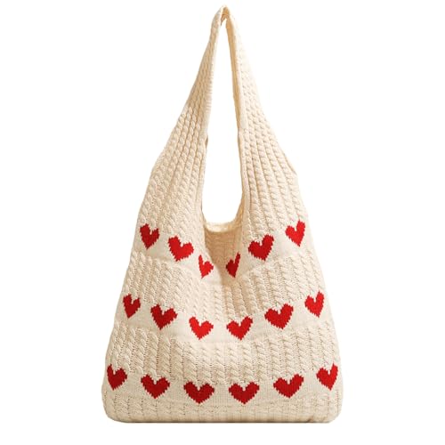ZBHDEYG 1 stück liebe gestrickte Tasche, Damen gewebte Tasche, Umhängetasche, gestrickte Handtasche, einkaufstasche, süße Tasche, Damentasche von ZBHDEYG