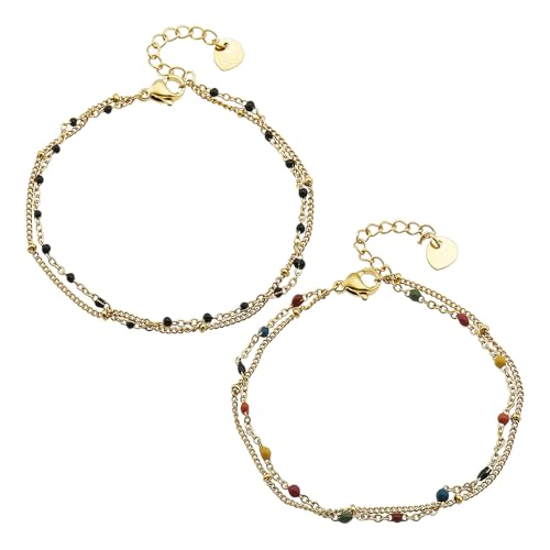 ZBHDEYG 2 Stück Zweireihige Armbänder, Bunte Perlenarmbänder, Verstellbare Doppellagige Armbänder, Einfache Armbänder, Leichte Exquisite Armbänder, Damen- Und Mädchenschmuck von ZBHDEYG
