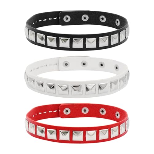 ZBHDEYG 3 Stück Nietenringe, Punk-Accessoires, schwarzes Punk-Armband mit Ledereinlage, Punk-Armband mit Ledernieten, Gothic-Armband von ZBHDEYG