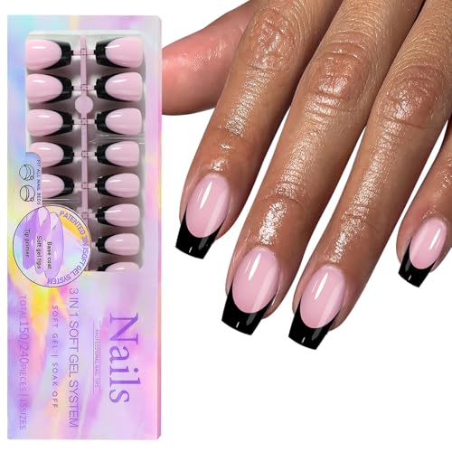 150 Stück Schwarze Gelnägel Mit Französischer Spitze Kurzer Sarg Zum Aufdrücken Der Nägel Künstliche Acrylnägel Einfache Anwendung Für Frauen 150 Stück Schwarze Gelnägel Mit Französischer Spitze Kurzer Sarg Zum Aufdrücken Der Nägel Künstliche Acrylnägel Einfache Anwendung Für Frauen von ZBIianxer