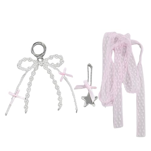 ZBIianxer Set Von 3 Eleganten Bowknot Herzstar Schlüsselanhagen Für Frauen Perlen Perlen Keyring Charm Mode Autos Schlüsselzubehör von ZBIianxer