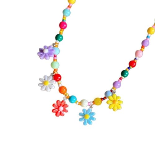 ZBIianxer Stilvolle Perlen Halskette Elegante Nackenkette Bunte Blumen Halskette Modezubehör Für Modische Damen Beach Schmuck Geeignet von ZBIianxer