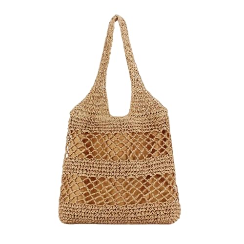ZBJZUIMEI Strohtaschen Damen Shopper Lässige Hohle Strohhalm Frauen Umhängetaschen Handgefertigt Gewebt Mit Großer Kapazitätsbeutel Sommer Beach Handtaschen Einfache Geldbörsen-khaki von ZBJZUIMEI