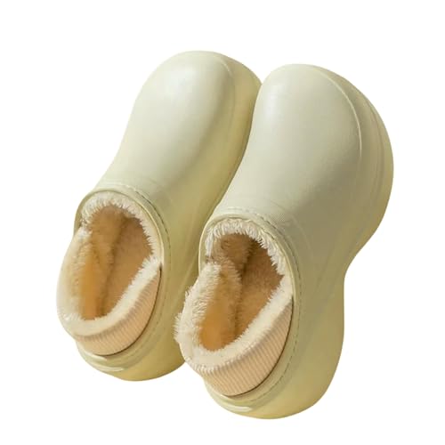 ZBJZUIMEI hausschuhe damen Frauen Winter Pantoffeln Mode Warm Weich Dicke Sohle Paar Outdoor Rutschfeste Baumwolle Schuhe-beige-40-41 (24,5-25 Cm) von ZBJZUIMEI