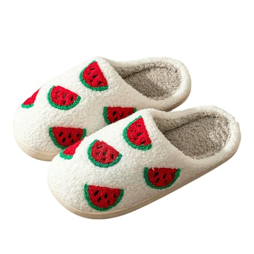 ZBJZUIMEI hausschuhe damen Frauen Winter Süßer Cartoon Frucht Wassermelone Warme Innen Ohne Slip Weiches Einzelschlafzimmer Bequeme Stummschuhe-weiss-43-44 von ZBJZUIMEI