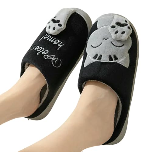 ZBJZUIMEI hausschuhe damen Winterpaar Frauen Schuhe Comic Cat Slipper Männer Warm Plus Größe Rutschen Innenschlafzimmer Nicht-schlupfboden Slipper-schwarz-37 von ZBJZUIMEI
