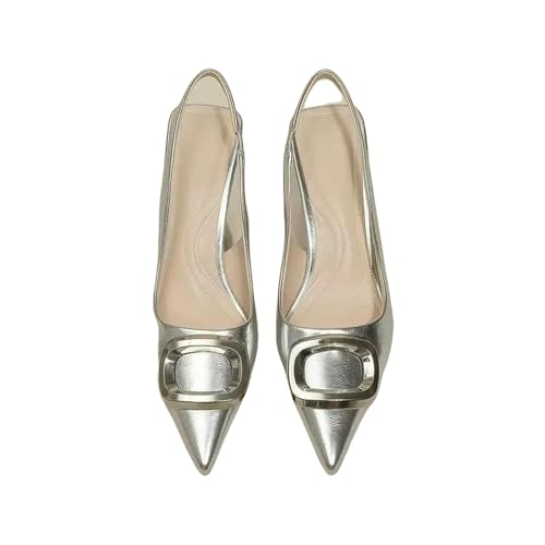 ZBJZUIMEI sandalen damen Frau Slingback Schuhe Fashion Spring Ladies High Heels Elegant Med Heel Spitz Zeh Slip Auf Sandale Maultiere-silber-39 ZBJZUIMEI sandalen damen Frau Slingback Schuhe Fashion Spring Ladies High Heels Elegant Med Heel Spitz Zeh Slip Auf Sandale Maultiere-silber-39 von ZBJZUIMEI