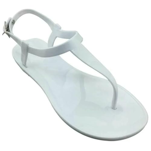 ZBJZUIMEI sandalen damen Frau Sommerschuhe Ladies Flats Outdoor Strand Freizeitrutsch Auf Frauen Süßigkeiten Farbe Komfort-weiss-39 von ZBJZUIMEI