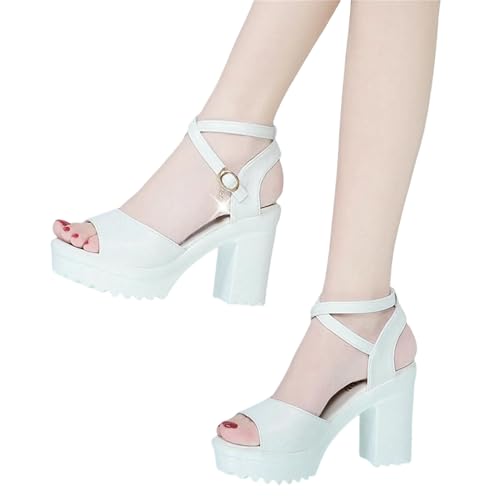 ZBJZUIMEI sandalen damen Frauen Schuhe Fischmund Plattform High Heels Keile Schnalle Rutsch Sandalen-weiß-40 von ZBJZUIMEI