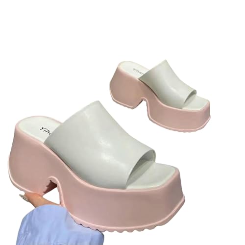 ZBJZUIMEI sandalen damen Punk Chunky Heels Mules Schuhe Für Frauen Nietplattform Slide Offene Sommerstraße Goth Strandschuhe-rosa-39 von ZBJZUIMEI