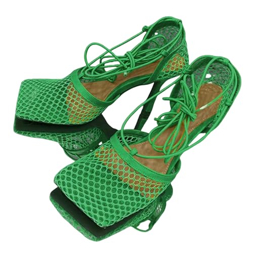 ZBJZUIMEI sandalen damen Sommer Sexy Mesh Pumps Weibliche Quadratzehen High Heel Schnürung Gekreuzt Stiletto Hollow Kleiderparty Schuhe-grün-40 von ZBJZUIMEI