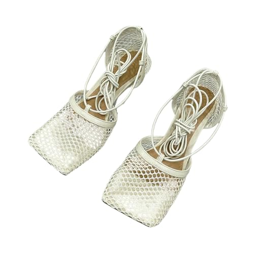 ZBJZUIMEI sandalen damen Sommer Sexy Mesh Pumps Weibliche Quadratzehen High Heel Schnürung Gekreuzt Stiletto Hollow Kleiderparty Schuhe-weiß-40 von ZBJZUIMEI